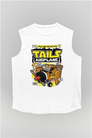 Tails Airplane  Baskılı Unisex Beyaz Kolsuz Tişört