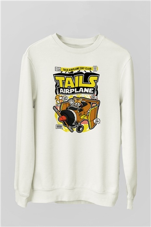 Tails Airplane  Baskılı Unisex Beyaz Sweatshirt
