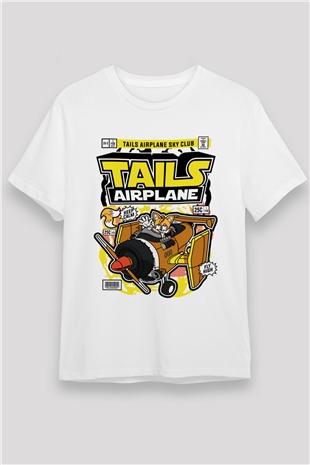 Tails Airplane  Baskılı Unisex Beyaz Tişört