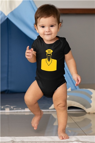 Taksici Baskılı Siyah Bebek Body - Zıbın