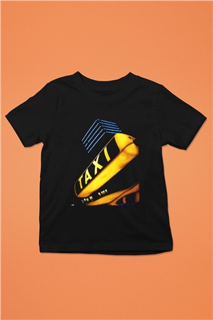 Taksici Baskılı Siyah Unisex Çocuk Tişört