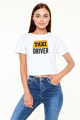 Taksici Beyaz  Crop Top Tişört