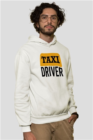 Taksici Beyaz Unisex Kapüşonlu Sweatshirt