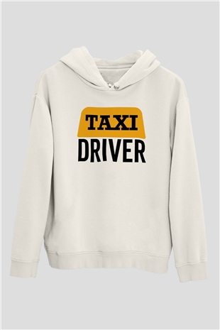 Taksici Beyaz Unisex Kapüşonlu Sweatshirt