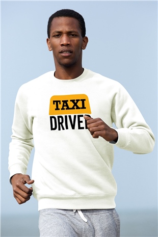 Taksici Beyaz Unisex Sweatshirt