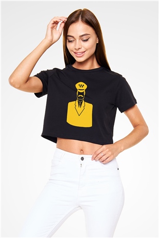 Taksici Siyah Crop Top Tişört