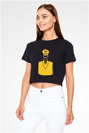 Taksici Siyah Crop Top Tişört