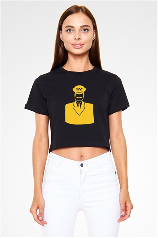 Taksici Siyah Crop Top Tişört