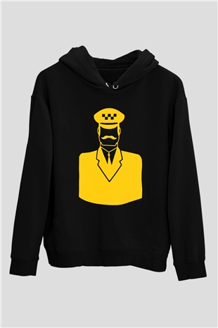 Taksici Siyah Unisex Kapşonlu Sweatshirt