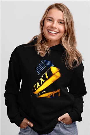 Taksici Siyah Unisex Kapşonlu Sweatshirt