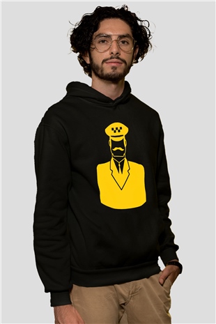 Taksici Siyah Unisex Kapşonlu Sweatshirt