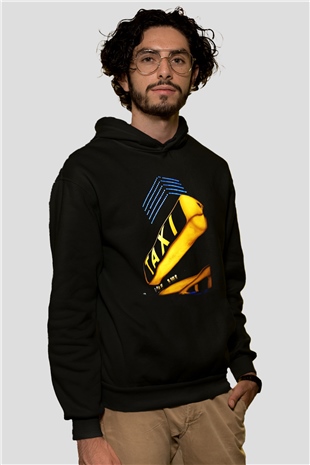 Taksici Siyah Unisex Kapşonlu Sweatshirt