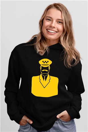 Taksici Siyah Unisex Kapşonlu Sweatshirt