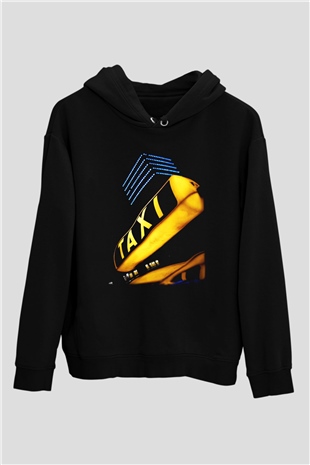 Taksici Siyah Unisex Kapşonlu Sweatshirt