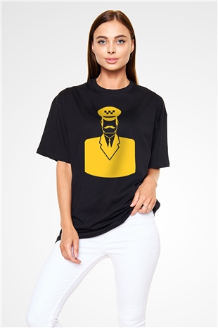 Taksici Siyah Unisex Oversize Tişört T-Shirt