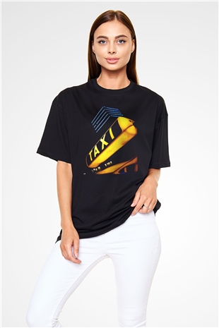 Taksici Siyah Unisex Oversize Tişört T-Shirt