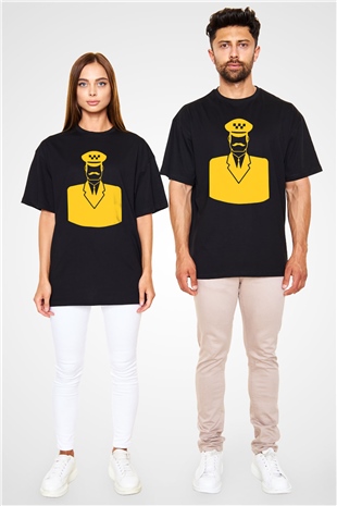 Taksici Siyah Unisex Oversize Tişört T-Shirt