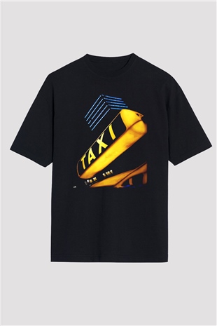 Taksici Siyah Unisex Oversize Tişört T-Shirt