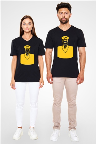 Taksici Siyah Unisex V Yaka Tişört T-Shirt