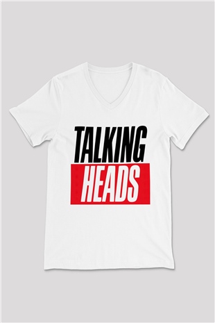 Talking Heads Beyaz Unisex V Yaka Tişört T-Shirt