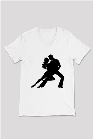 Tango Beyaz Unisex V Yaka Tişört