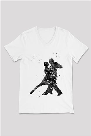 Tango Beyaz Unisex V Yaka Tişört