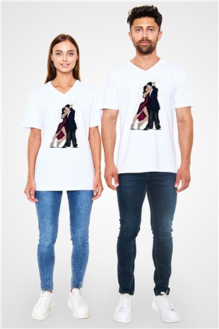 Tango Beyaz Unisex V Yaka Tişört