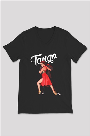 Tango Siyah Unisex V Yaka Tişört