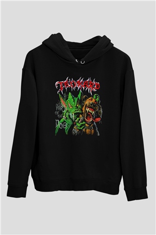 Tankard Baskılı Unisex Siyah Kapüşonlu Sweatshirt