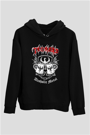 Tankard Baskılı Unisex Siyah Kapüşonlu Sweatshirt