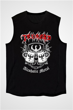 Tankard Baskılı Unisex Siyah Kolsuz Tişört - Tshirt
