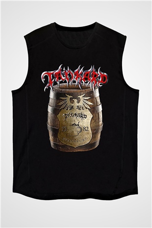 Tankard Baskılı Unisex Siyah Kolsuz Tişört - Tshirt