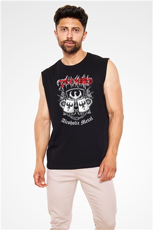 Tankard Baskılı Unisex Siyah Kolsuz Tişört - Tshirt