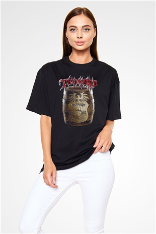Tankard Baskılı Unisex Siyah Oversize Tişört - Tshirt