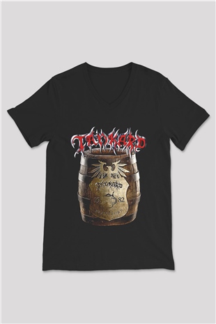 Tankard Baskılı Unisex Siyah V Yaka Tişört - Tshirt