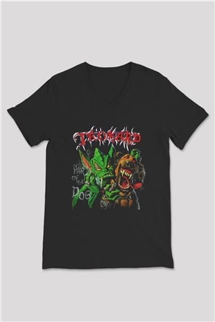 Tankard Baskılı Unisex Siyah V Yaka Tişört - Tshirt
