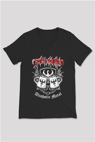 Tankard Baskılı Unisex Siyah V Yaka Tişört - Tshirt