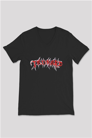 Tankard Baskılı Unisex Siyah V Yaka Tişört - Tshirt