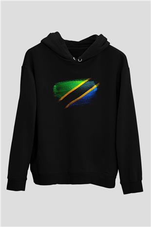 Tanzanya - Tanzania Bayrağı Baskılı Unisex Siyah Kapüşonlu Sweatshirt