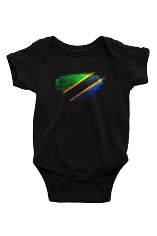 Tanzanya - Tanzania Bayrağı Baskılı Unisex Siyah Bebek Body - Zıbın