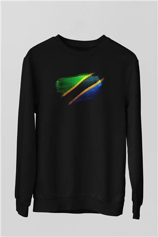 Tanzanya - Tanzania Bayrağı Baskılı Unisex Siyah Sweatshirt