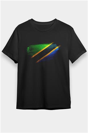 Tanzanya - Tanzania Bayrağı Baskılı Unisex Siyah Tişört
