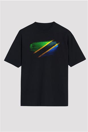 Tanzanya - Tanzania Bayrağı Baskılı Unisex Siyah Oversize Tişört