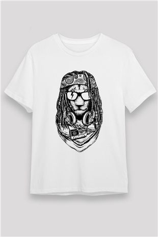 Hippi Aslan Baskılı Unisex Beyaz Tişört