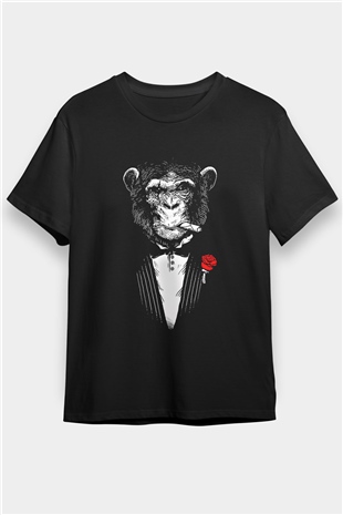 Mafya Babası Caesar Maymun Baskılı Unisex Siyah Tişört