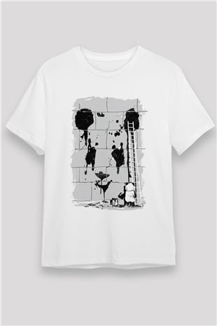 Duvar Boyayan Panda Baskılı Unisex Beyaz Tişört