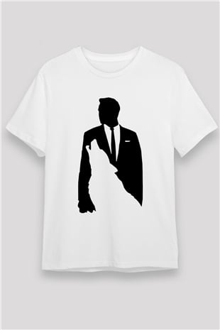 İş İnsanı ve Kurt Baskılı Unisex Beyaz Tişört