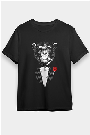 Mafya Babası Maymun Baskılı Unisex Siyah Tişört