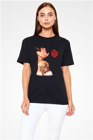 Sigara İçen Çingene Baskılı Unisex Siyah Tişört