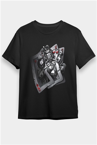 Poker Baskılı Unisex Siyah Tişört